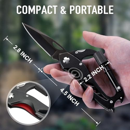 Multitool Carabiner with Pocket Knife, Birthday Gifts for Men Him Boyfriend, EDC Carabiners with Folding Knives, Bottle Opener, Window Breaker and Screwdriver, Survival Gear for Camping Hiking - Thumbnail 5