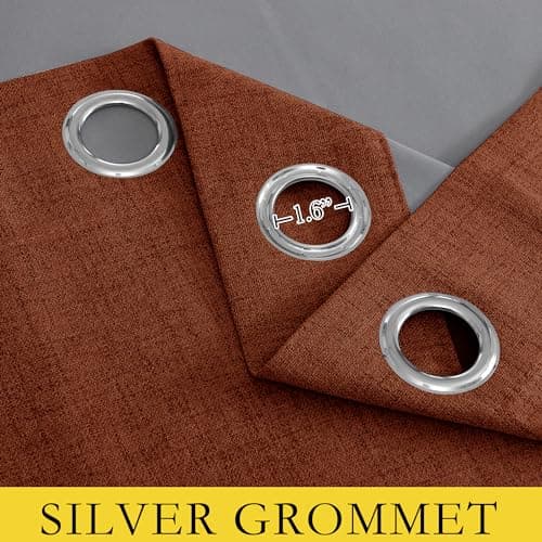 NICETOWN 100% Absolutely Blackout Linen Curtains with Thermal Insulated Liner, 52" Wide, 2 Panels, 45" Long Drapes, Grommet Retro Burnt Orange Linen Curtains Vertical Drapes Privacy for Bedroom - Thumbnail 6