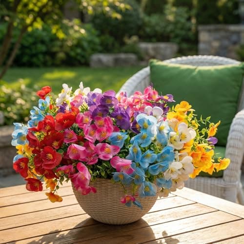 trytuny Artificial Flowers for Outdoor, Realistic Faux Plants for Outside Indoor Porch Patio Window Box Planter Home Decor (12Pcs Mixed Color) - Thumbnail 5