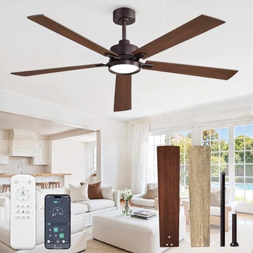 Glowivia 60 Inch Ceiling Fan with Lights and Remote, Smart APP Control, Dimmable with All-Setting Memory, Quiet DC Motor Reversible Blades, Damp Rated Modern Ceiling Fan for Bedroom Patio Living Room