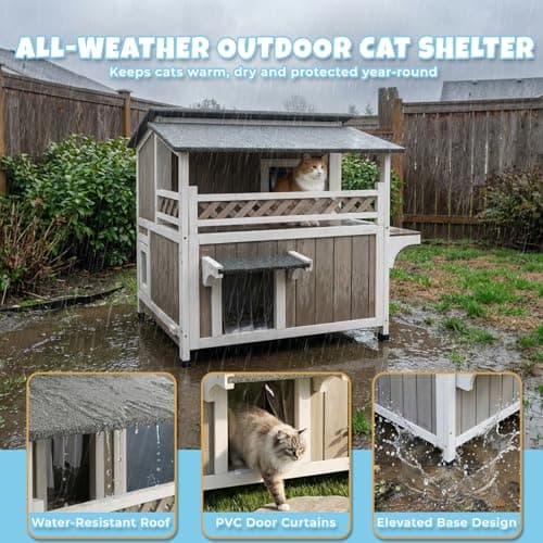 Pawbuilt Outdoor & Indoor Wooden Cat House, Weatherproof Two-Story Cat Shelter, Enclosed Multi-Level Cat Home for Cats - Thumbnail 5