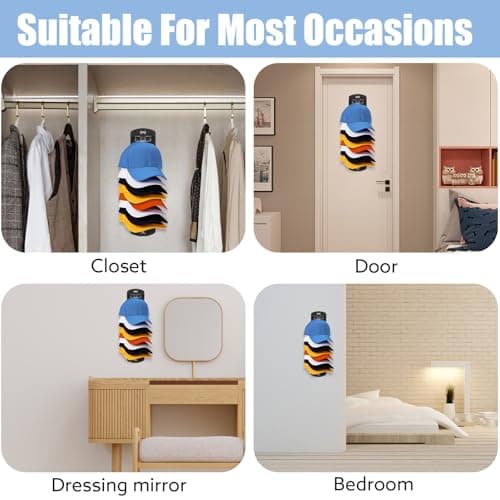 Dntorx Hat Organizer for Baseball Caps, 2 Pack Hat Rack for Wall Hold up to 20 Hats Adhesive Hat Hooks Stand Hat Hanger Organizer Storage Holder Display for Door Closet Bedroom - Thumbnail 6