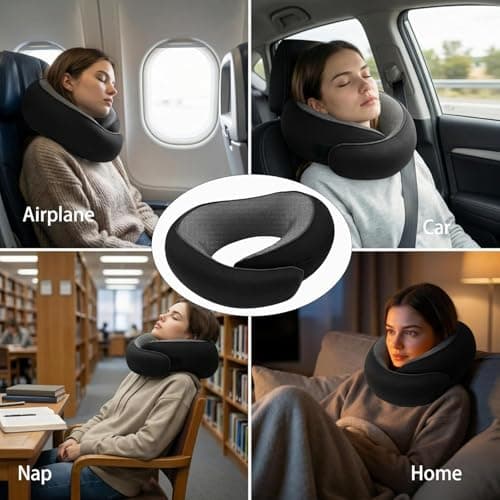 Bely King Travel Neck Pillow for Airplane - 100% Memory Foam 360° Ergonomic Support - Adjustable Velcro, Washable Velvet Cover & Compact Storage Case - Flight Essentials for Sleeping (Black) - Thumbnail 4