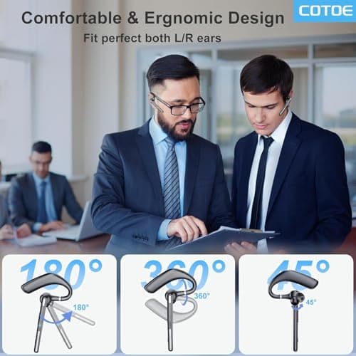 COTOE Bluetooth Headset V5.3, Wireless Earpiece with 500mAh Charging Case 72 Hrs Talking Time Hand-Free Headphones with Noise Canceling Mic for Office/Driving/Business/Trucker,Black - Thumbnail 2