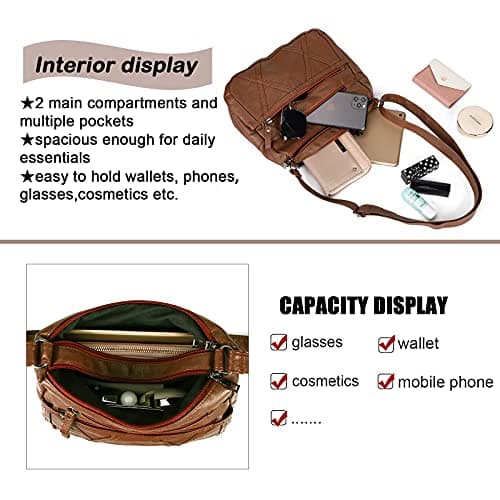 Gladdon Small Crossbody Bags for Women Leather Shoulder Purses Vegan Womens Cross body Bag Lightweight Brown - Thumbnail 3