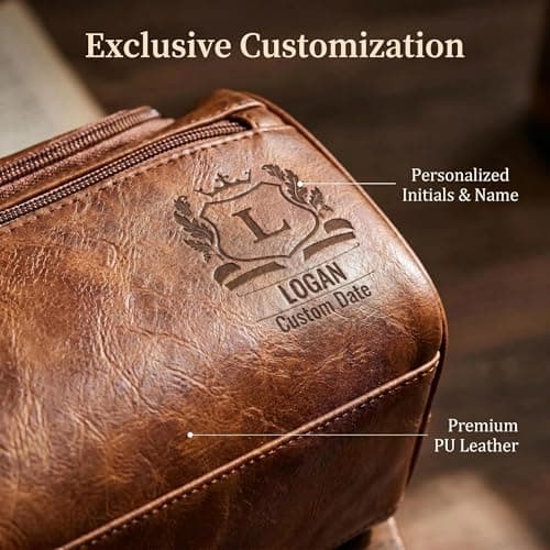 VBAIFAyy Personalized Leather Toiletry Bag for Men, Custom Engraved Hanging Dopp Kit with Name, Waterproof Travel Shaving Organizer, Durable Multi-Pocket Gift for Dad Husband Uncle Groomsmen Christmas - Thumbnail 5