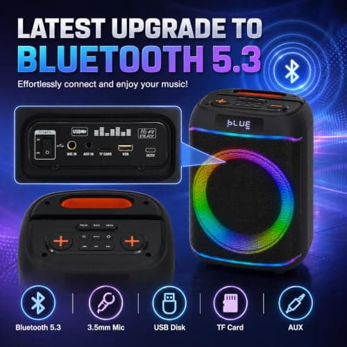 QAU Bluetooth Speaker, 80W Peak Power Wireless Party Speakers with Deep Bass, Portable Loud Stereo Sound Large Subwoofer with Led Light Show for Party Outdoor Camping(Black) - Thumbnail 6