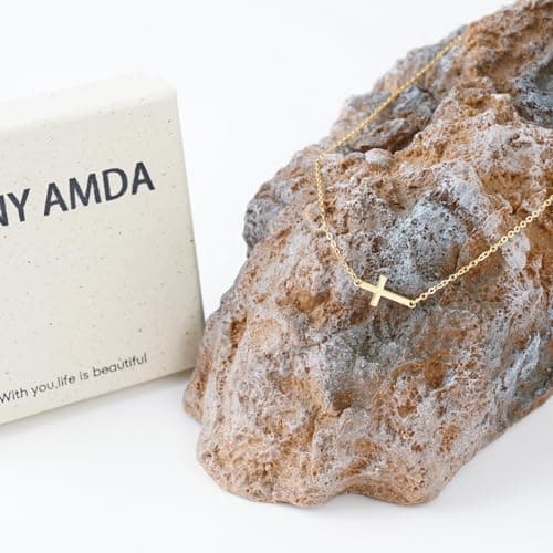 PNNY AMDA Gold Cross Necklace: 14K Gold Sideways Cross Necklace Pendant Small Simple Cute - Religious Gifts Faith Jewelry Easter Basket Stuffers (01 Sideways) XL-SZJ-HENG - Thumbnail 4