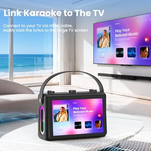 Karaoke Machine for Adults, Built-in 10.1" HD Lyrics Screen, Supports WiFi Bluetooth HDMI USB and TF, Portable Karaoke Player with 2 Wireless Microphones for Home Party Family Gathering - Thumbnail 3