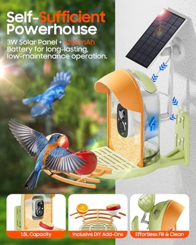 Bird Feeder with Camera, Smart Birdfeeder with Cam Solar Powered, 2K HD Video, AI Identification, Instant Arrival Alerts, IP66 Bird Bath & Feeder,Gift for BirdLover (with Stand, Green) - Thumbnail 5