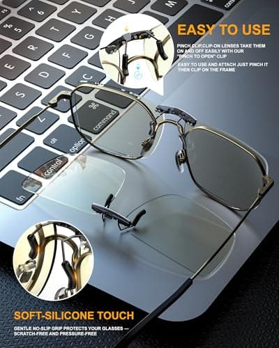 ANYLUV Clip On Blue Light Blocking Glasses Lightweight Rectangle Blue Light Glasses Men for Computer Gaming, Anti Eye Strain - Thumbnail 3