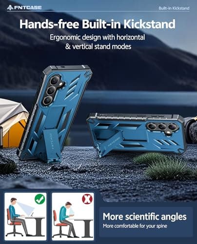 FNTCASE for Samsung Galaxy S26 Case: with [Built-in Screen Protector & Kickstand] [2 Front Frames] [Military-Grade Drop Protection] Heavy Duty Shockproof Rugged Case Full Body Protective Cover Blue - Thumbnail 4