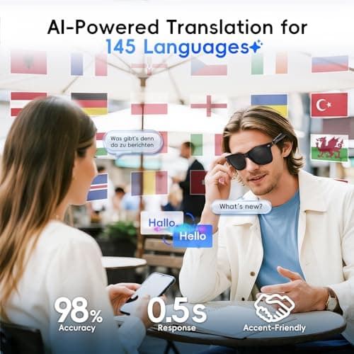 GetD 2026 AI Glasses for Men & Women, Smart Glasses Powered by ChatGPT, AI Real-time Translation with 145 Languages, 11H Music Play, Bluetooth Sunglasses with Polarized Lens, UV Protection for Travel - Thumbnail 3