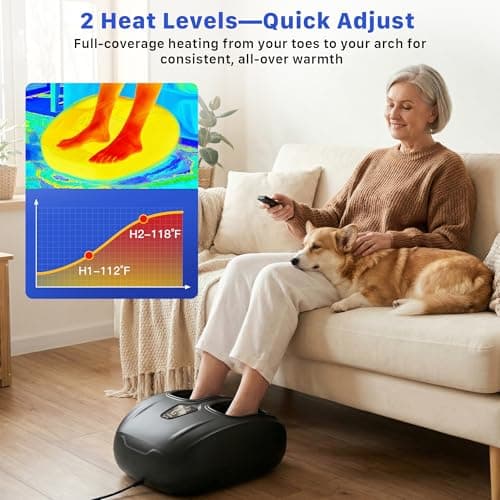Musugy Foot Massager, Shiatsu Foot Massager Machine with Heat & Vibration & Compression for Plantar Fasciitis, Neuropathy - 5 Intensity, 4 Modes, 2 Heat, US Size 11, Gifts for Mother women, Mom, Black - Thumbnail 4