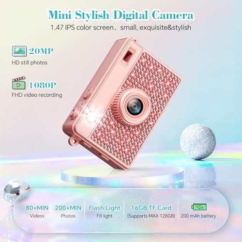 Trunsif Mini Camera - 2K Mini Digital Camera with 16GB Card,Long Battery Life,Travel Vlog & Photo Shooting Anytime,Fashion Accessories,Necklace & Keychain Camera,Gifts for Friends and Women,Rose Gold - Thumbnail 2