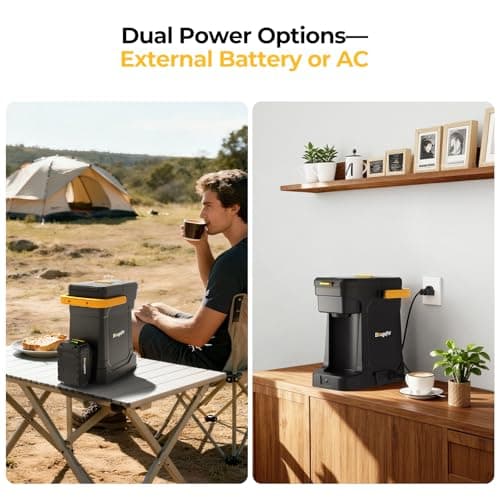 BougeRV Coffee Maker with 18V 8Ah Battery Powered Compatible with K Cup Coffee Pods & Ground Coffee, Portable Coffee Maker Cordless with AC/DC Power for Travel, Camping, Outdoor, Jobsite, RV, Home - Thumbnail 5