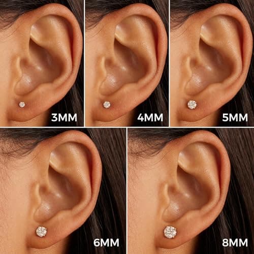 Hypoallergenic Threadless Flat Back Earrings,1 Pairs Cartilage Stud for Women Men Titanium Post 20G None Screw Easy Push in Gold Black Stainless Steel Flatback with CZ 3-7mm (Gold+Clear CZ, 5mm) - Thumbnail 4