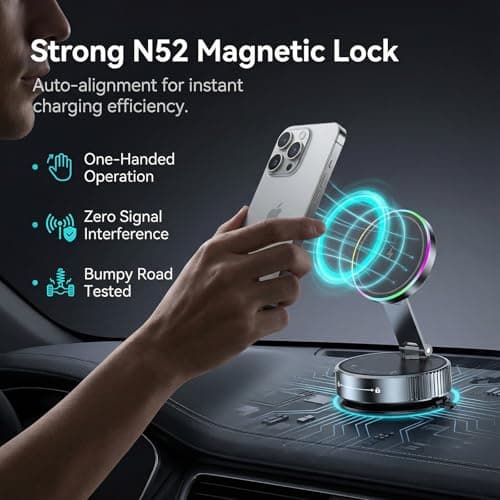 GEYUTHS Vacuum Magnetic Phone Charging Holder Mount 15W Fast Wireless Charger for Car Magsafe 360° Adjustable Phone Holder with Nano Gel Suction Cup for iPhone 12-17 Pro Max (K3) - Thumbnail 4