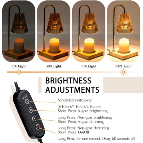 Marycele Candle Warmer Lamp with Timer, Vintage Amber Nightstand Candle Warming Lamp for Home Room Decor, Dimmable Wax Warmer for Jar Candles, Wedding Registry Gifts for Women Couples 2025 - Thumbnail 4