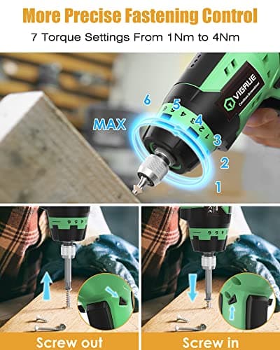 VIGRUE Cordless Screwdriver, Rechargeable Electric Screwdriver with LED Light, Flexible Shaft - Thumbnail 2