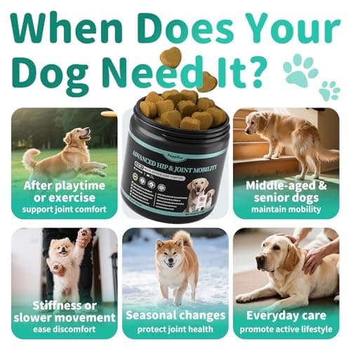 POPPAW Advanced Dog Joint Supplement – 15-in-1 Glucosamine for Dogs with Chondroitin, MSM & Green Lipped Mussel – Hip & Joint Pain Relief Mobility Chews, Beef Flavor, 90Ct Breeds - Thumbnail 6