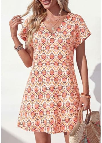 KIRUNDO Summer Dresses for Women 2026 Beach Sundress Spring Casual V Neck Boho Floral Vacation Outfits Cruise Resort Wear(Floral Apricot Red, Medium) - Thumbnail 4