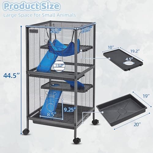 Fragess Small Animal Cage, 45''H Large Metal Rolling 4-Tiers Guinea Pig Cage, Ferret Cage, Rabbit Cage, Chinchilla Cage for Rats/Hamsters, 0.5'' Bar Spacing with Removable Ramp & Platform (Medium) - Thumbnail 2