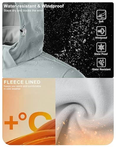 Pudolla Men's Softshell Jacket Fleece Lined Water Resistant Hooded Winter Coats for Men Outdoor Work Hiking with Pockets(Light Grey XX-Large) - Thumbnail 5