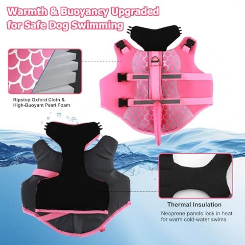 Dogcheer Dog Life Jacket Shark, Neoprene Harness Dog Life Vest with Lift Handle, Reflective Adjustable Pet Swim Float Vest for Small Medium Large Dogs - Pink Scales, M - Thumbnail 3