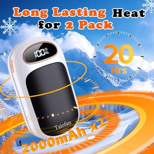 Taiofan Rechargeable Hand Warmer 2 Pack, LED Display & 4 Levels, Ultrathin Electric Hand Warmers Portable USB Pocket Heater Fits Gloves for Hunting Essentials, Camping, Raynauds, Gifts for Christmas - Thumbnail 3