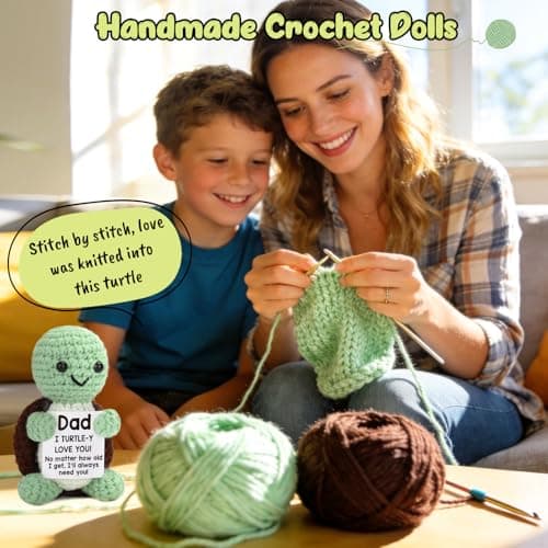 TuSuQing Dad Gifts from Daughter Son, Fathers Day Birthday Gifts Mini Funny Turtle with Love You Dad Fathers Day Card Christmas Handmade Positive Crochet Gifts for Stepdad Father in Law Daddy - Thumbnail 3