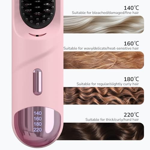 Go Brush Pro for Short Hair 2026 Hair Straightener Brush 300M Negative Ions,Portable Cordless Straightening Comb for Women,Fast Heating 4 Temps for Frizz-Free Smooth Hair Travel Gift Light Pink - Thumbnail 6
