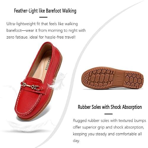 BEAUSEEN Women's Buckles Penny Loafer with Dressy Comfortable Slip-on Flat Shoes for Office Work Walking Red,10.5 US - Thumbnail 6