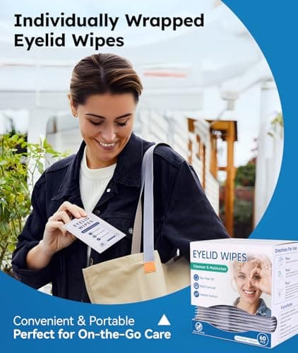 60-Count Eyelid Cleansing Wipes for Dry Eye & Blepharitis, tea tree oil Pre-Moistened Hypoallergenic EyeWipes for Sensitive Itchy Eyes, Individually Wrapped Eyelid Wipes Travel Essentials - Thumbnail 6