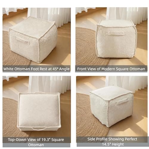 Ottoman Foot Rest Square Pouf with Side Handles - Soft Fabric with Storage, Easy to Move for Living Room, Home Decor & Daily Lounging,A Square Modern Foam Filled Foot Stool Perfect to Rest Your Feet - Thumbnail 6