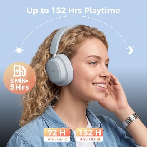 havit Noise Cancelling Headphones Over Ear, Wireless Bluetooth Headphones with 132H Playtime, Fast Charge 5 Min=5H, Foldable, Dual Device, with Mic for Travel Work Office, Blue - Thumbnail 3