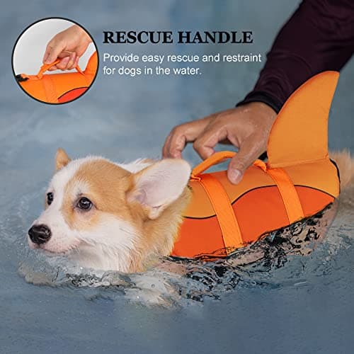 Dogcheer Dog Life Jacket, Cute Shark Dog Life Vest for Swimming Boating with Superior Buoyancy & Rescue Handle, Adjustable Puppy Floating Swim Vest for Small Medium Large Dogs - Orange, XL - Thumbnail 2