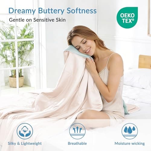 Exclusivo Mezcla Cooling Comforters Queen Size Blush Pink, Lightweight Summer Blanket for Hot Sleepers, Soft Breathable Cool Bedding Duvet for Night Sweats, 90"x90" - Thumbnail 3