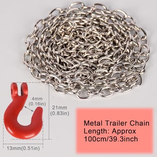 Mini Metal Trailer Chain with Tow Hook Decoration High-Simulation Metal Tow Hook 100cm Chain Kit for 1/10 Scale RC Crawlers Compatible with Traxxas TRX4, Axial SCX10 Series – Off-Road Recovery - Thumbnail 2