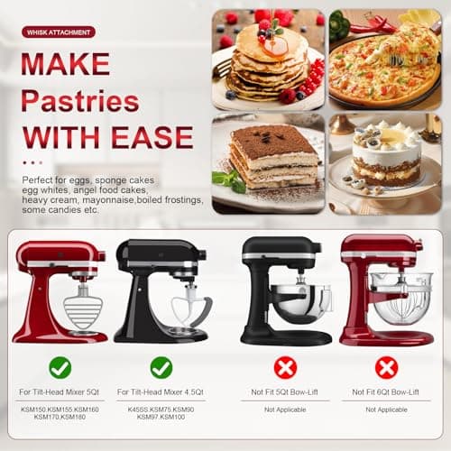 6-Wire Whip Attachment Fits KitchenAid Tilt-Head Stand Mixer Replace K45WW, Stainless Steel, Egg Heavy Cream Beater, Cakes Mayonnaise Whisk - Thumbnail 4