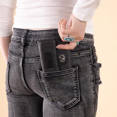 Montana West X Wrangler Black Wallet for Women Western Card Cases & Money Organizers Trifold Small Wallet with Rfid Lining Blocking and Zipper Coin Pocket - Thumbnail 2