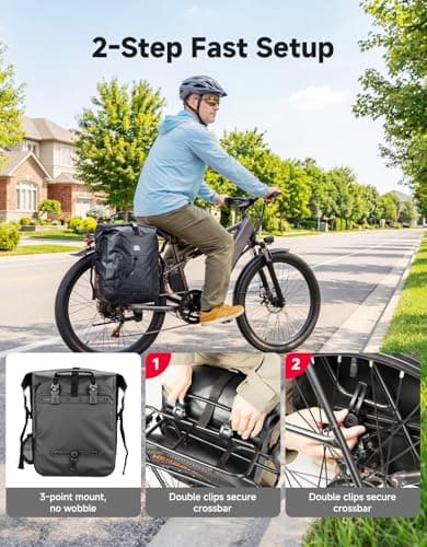 KEMIMOTO Bike Pannier Waterproof, 30L Heavy-Duty Bicycle Saddle Bag for Rear Rack, Side Bag with Laptop Compartment & Reflective, PVC Air-Tight Material – Commuting Touring Grocery Shoulder Carry - Thumbnail 3