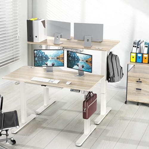 SHW 48-Inch Electric Height Adjustable Standing Desk with Drawer, Memory Preset and Cable Management Tray, Maple - Thumbnail 2
