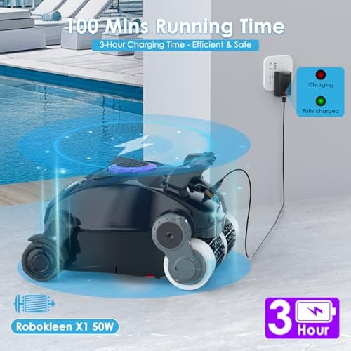 Cordless Robotic Pool Cleaner, Wall Climbing, Lightweight, Extended Battery Life, 8L Large Capacity, Advanced Dual-Motor, X1 Auto Pool Vacuum for Inground & Above Ground Pools Up to 1100 Sq.Ft, Purple - Thumbnail 5