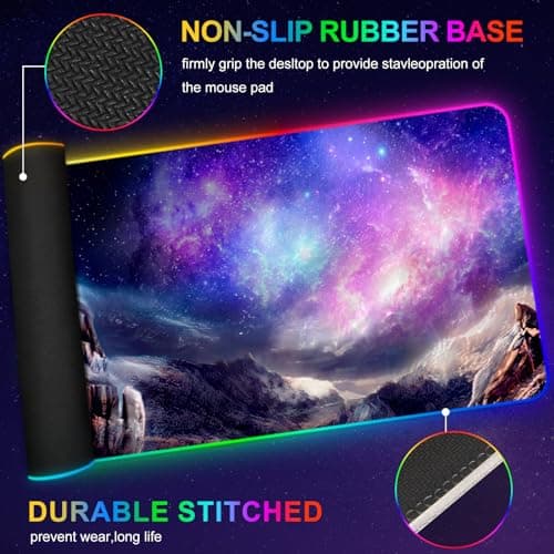 ARTSO RGB Gaming Mouse Pad, Large Extended Soft Led Mouse Pad with 14 Lighting Modes 2 Brightness, Water Resist Keyboard Pad, Computer Mousepads Mat 35.4x15.7inch, Starry Mountains - Thumbnail 6