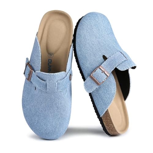 Dumalum Comfort Suede Clogs Slippers Sandals Unisex for Men Women with Cushioned Cork-Footbed Walk Dog Home Potato Shoe (Denim Blue 14) - Image 1