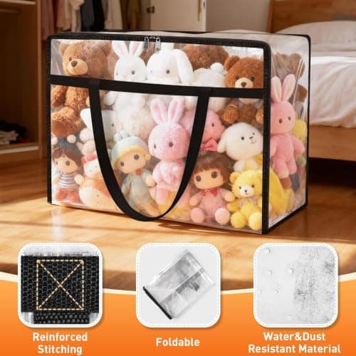 EdenDwell 4 Packs Clear Under Bed Storage Containers - 60 L Large Capacity Clothes Storage Bags with Lid & Sturdy Handles, Foldable Moving Bags, Clothing Organizer Totes for Bedding, Comforter, Sheet - Thumbnail 3