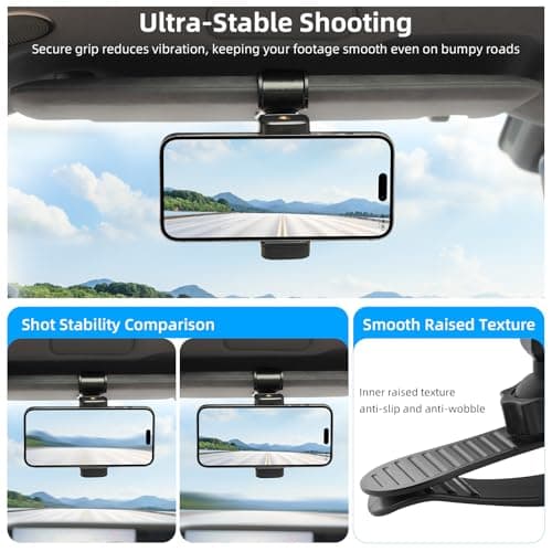 BRDRC Car Visor Mount for DJI Osmo Pocket 4 3, for Xtra Muse 360° Adjustable Car Vlog Kit with Safety Strap & Mobile Phone Clip for DJI Osmo Pocket 4 3 Creator Combo/Xtra Muse Accessories - Thumbnail 6