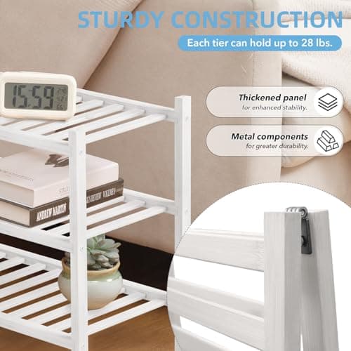 Buymoth 3 Tier Bamboo Shoe Rack Storage Organizer for Closet, Multifunctional Stackable Free Standing Shoe Shelf Organizer for Small Space,Entryway, Hallway, Bathroom27 x11 x20 (White, 3 Tier) - Thumbnail 3