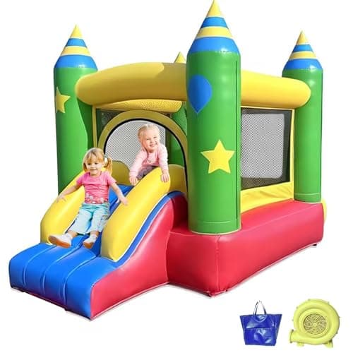 Bouncevala RooYay Inflatable Bounce House with Slide,UL Blower Included,for 3 Kids Ages 5-12,PVC Material 8.4ft×6ft×6.6ft,Sets Up in Seconds,for Outdoor Backyard or Indoor